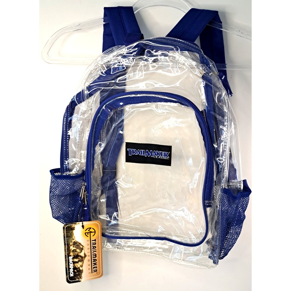 Trail Maker Clear Backpack Plastic Blue Trim Straps NEW w/ Tags 15x12x5 Travel